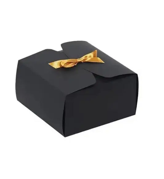 Black gift box with ribbon closure